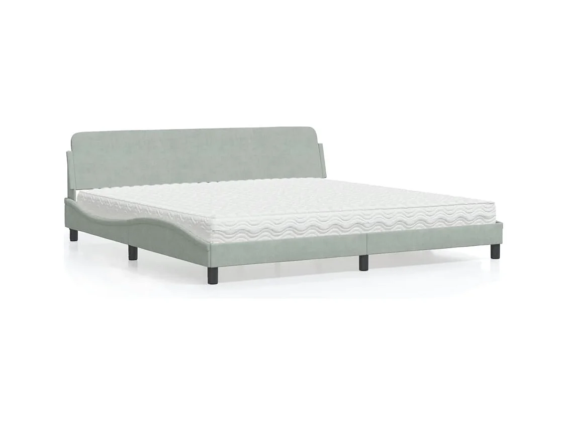 Lit avec matelas Dover gris clair 200x200 cm velours