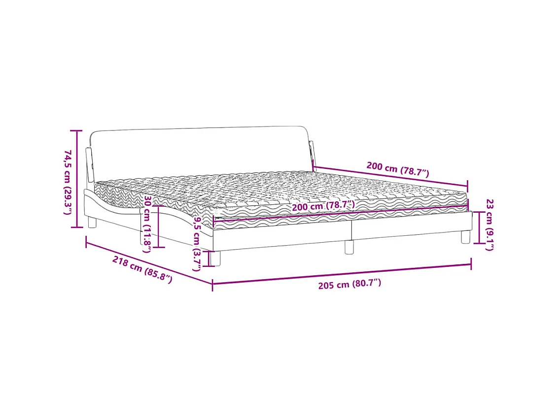 Lit avec matelas gris clair 200x200 cm velours