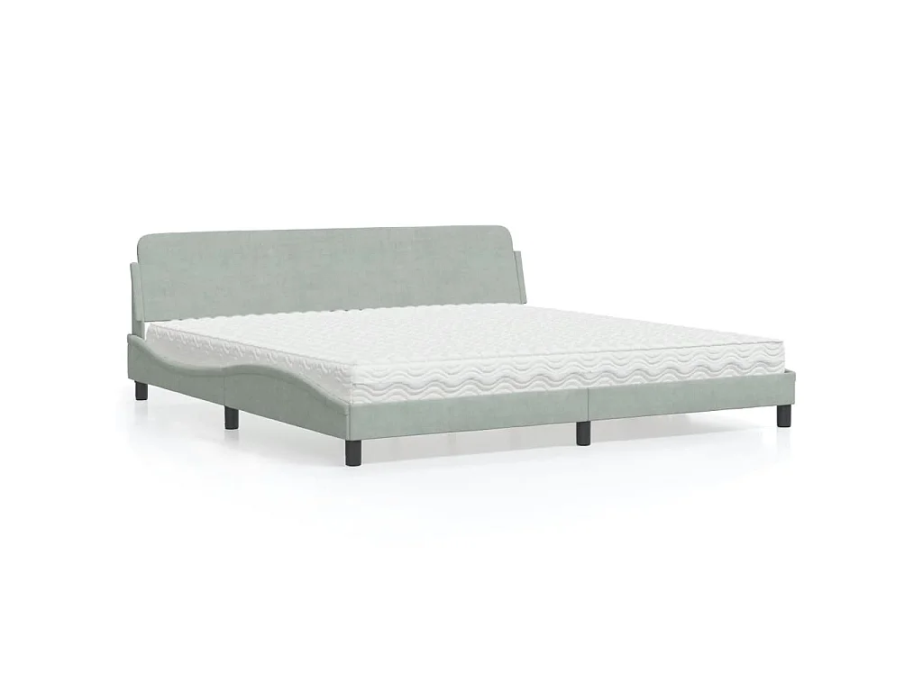 Lit avec matelas Dover gris clair 200x200 cm velours