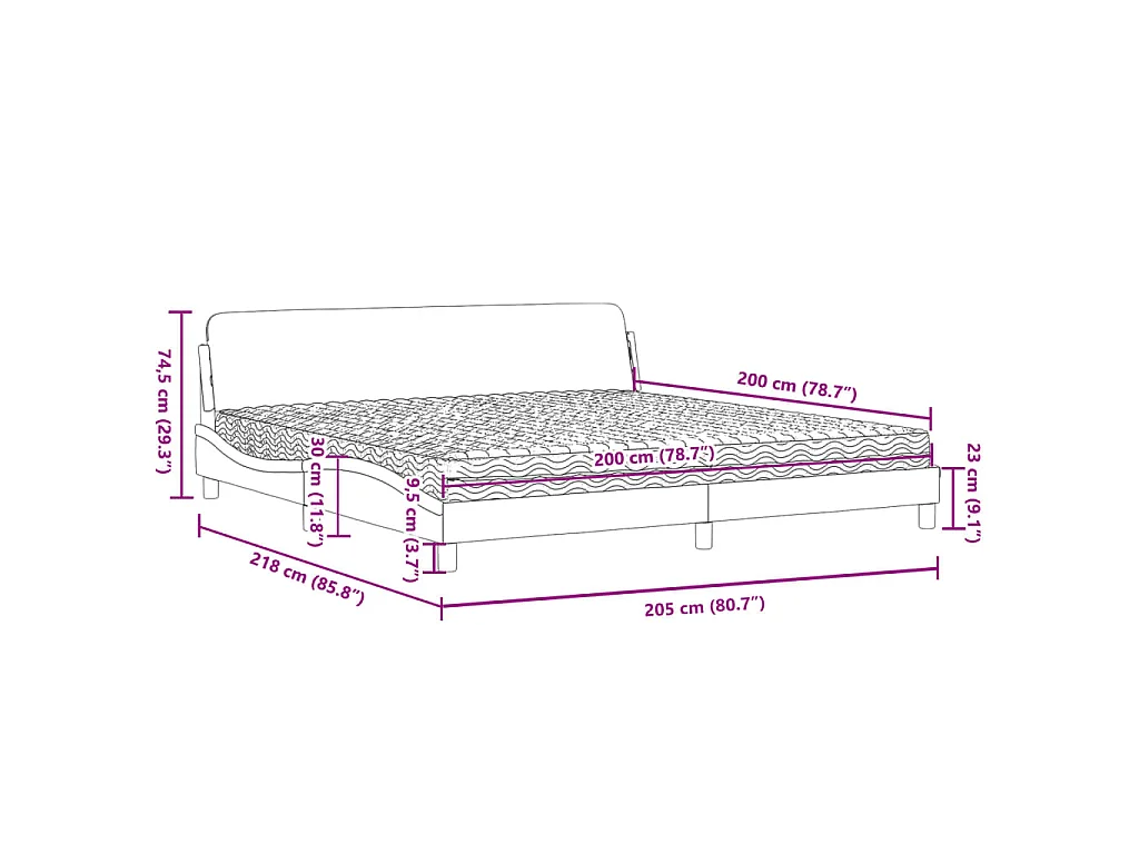 Lit avec matelas Dover gris clair 200x200 cm velours