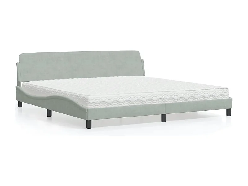 Lit avec matelas Dover gris clair 200x200 cm velours
