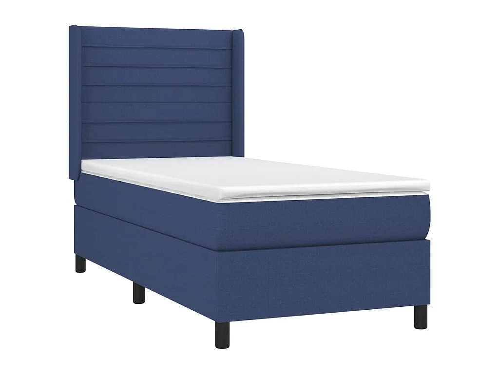 Sommier à lattes de lit matelas et LED Bleu 90x190 cm Tissu