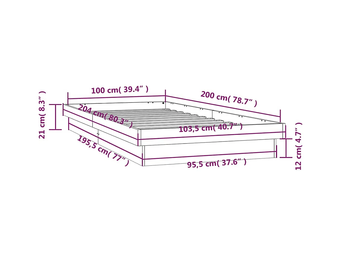 Cadre de lit à LED sans matelas 100x200 cm bois massif