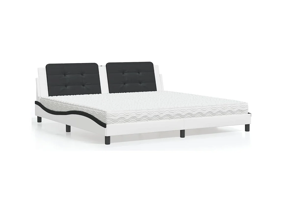 Lit avec matelas blanc et noir 200x200 cm similicuir