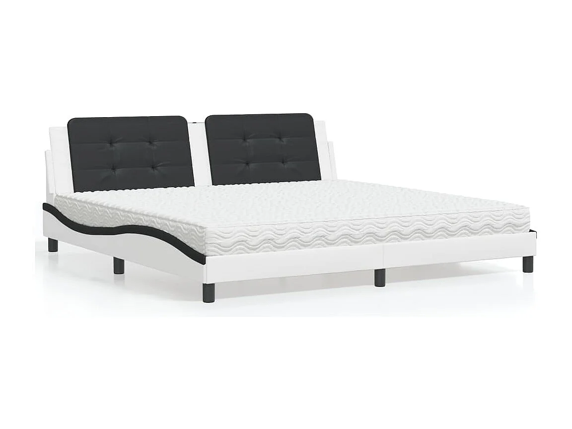 Cama com colchão Zadar 200x200 cm couro artificial preto e branco