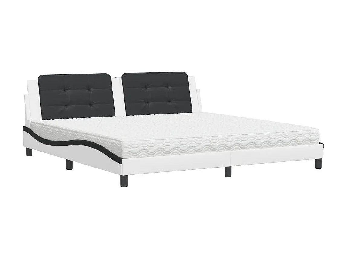 Cama com colchão Zadar 200x200 cm couro artificial preto e branco