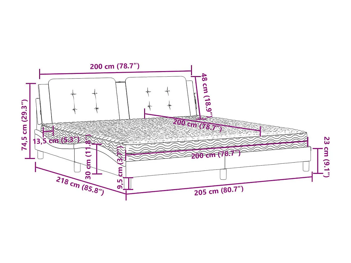 Cama com colchão Zadar 200x200 cm couro artificial preto e branco