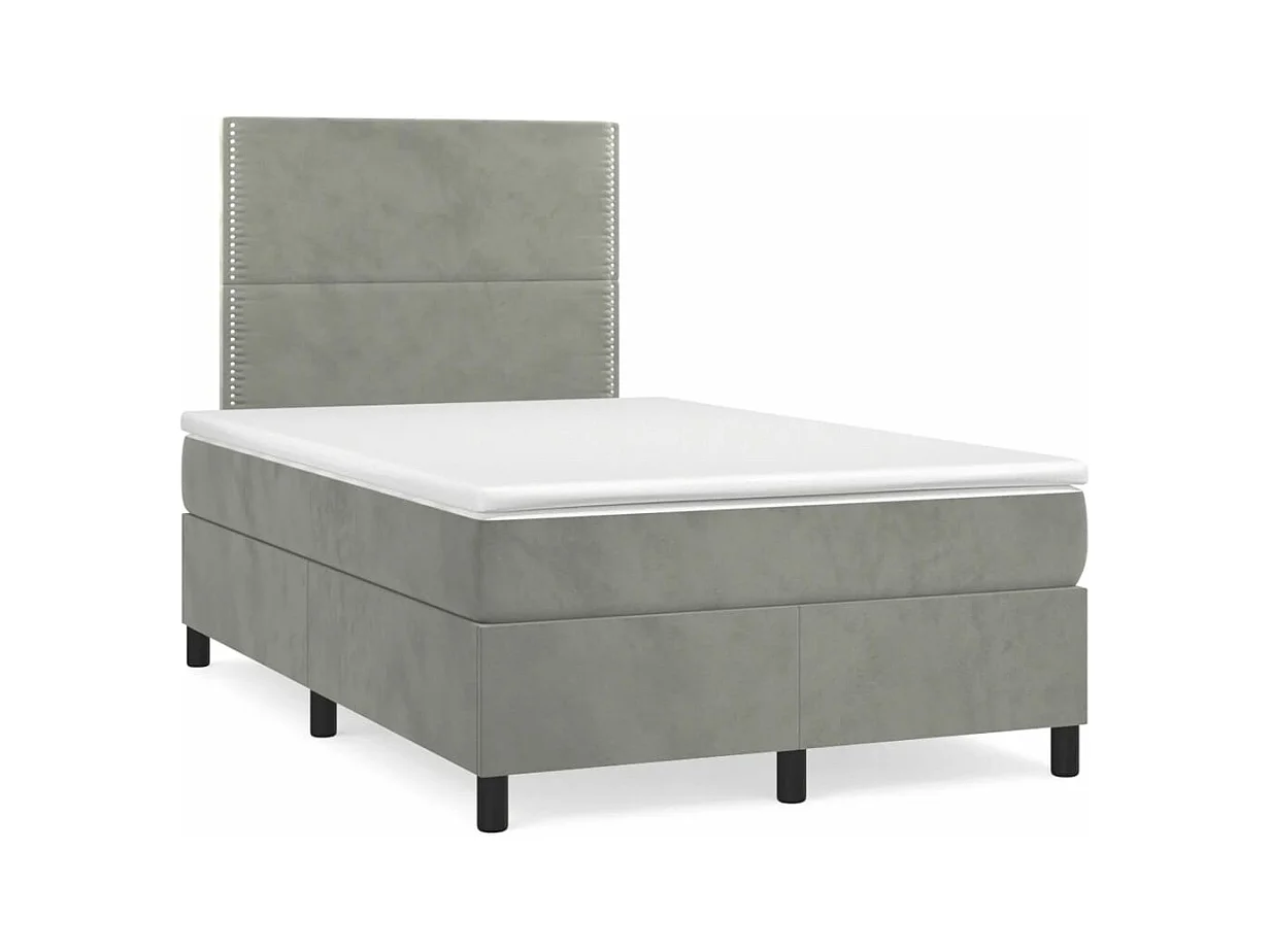 Sommier à lattes de lit et matelas gris clair 120x190cm velours