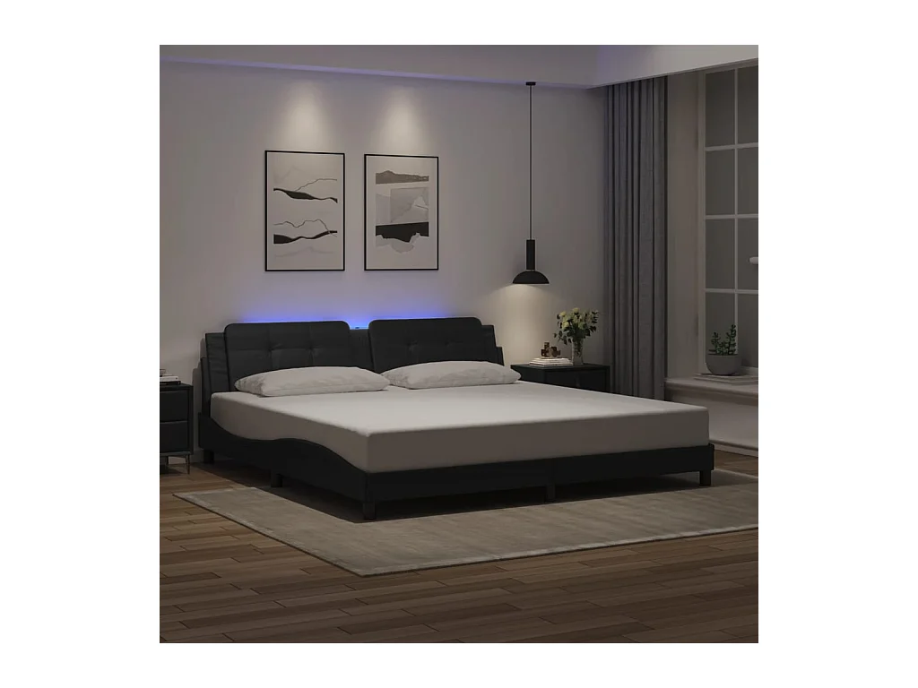 Giroletto con Luci LED Nero 200x200 cm in Similpelle