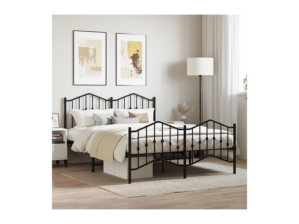 Cadre de lit métal sans matelas avec pied de lit noir 140x200cm