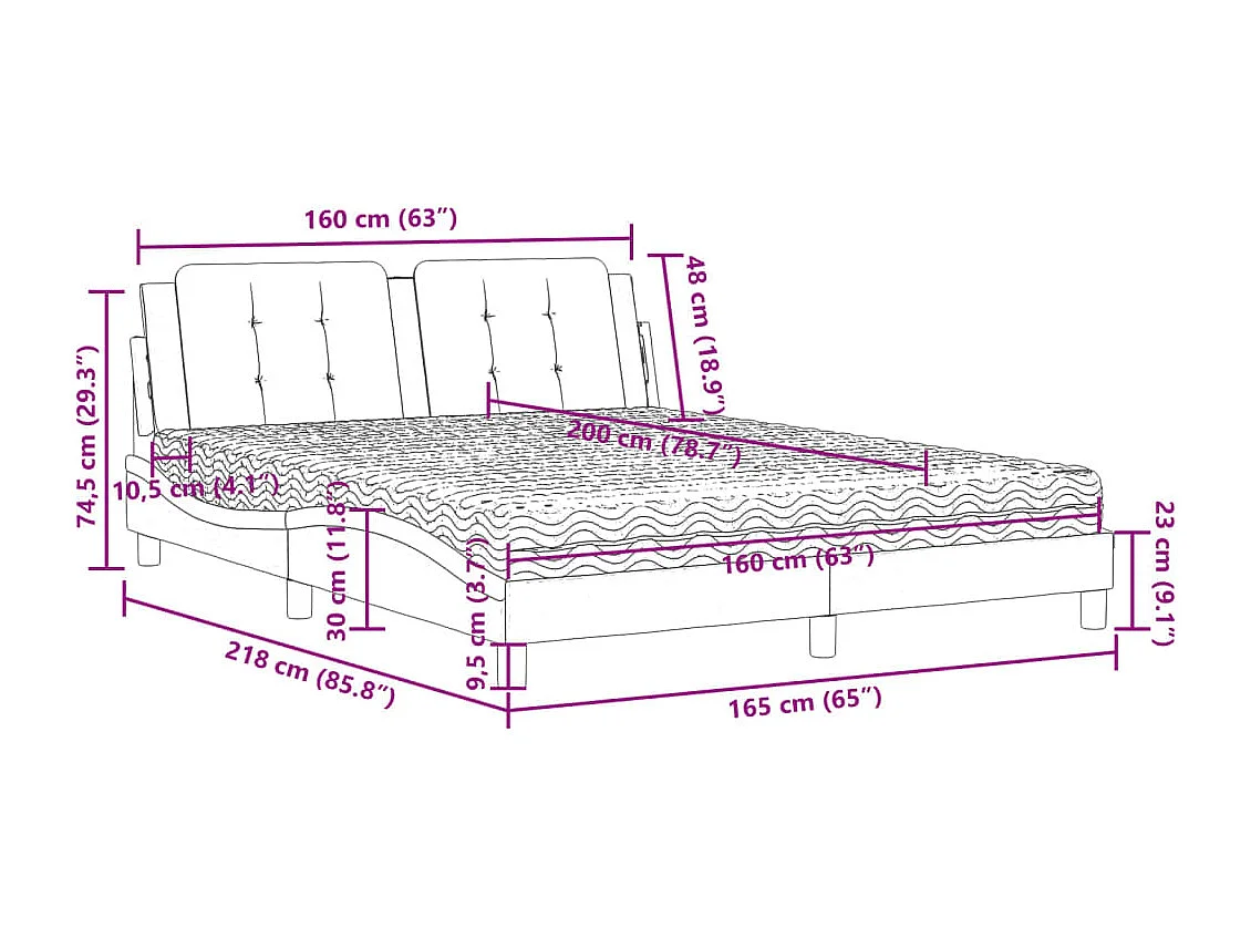 Cama com colchão Zadar 160x200 cm couro artificial branco