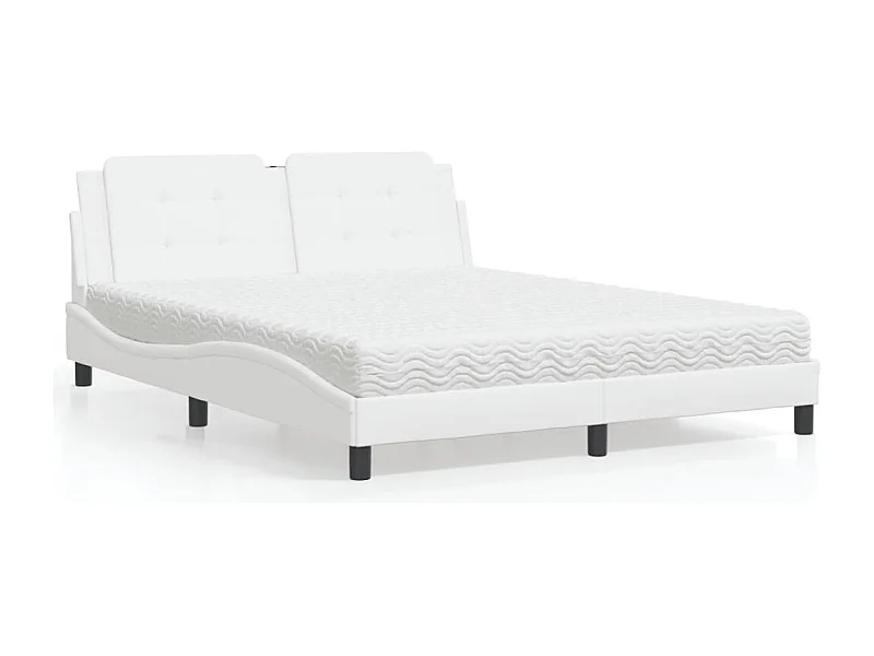 Cama com colchão Zadar 160x200 cm couro artificial branco