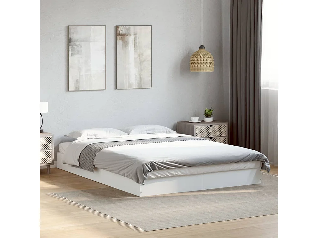 Cadre de lit sans matelas blanc 135x190 cm bois d'ingénierie
