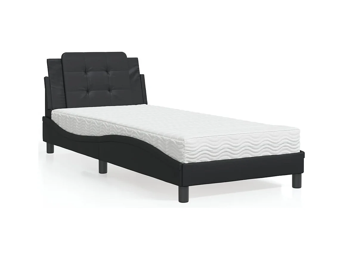 Lit avec matelas noir 90x200 cm similicuir