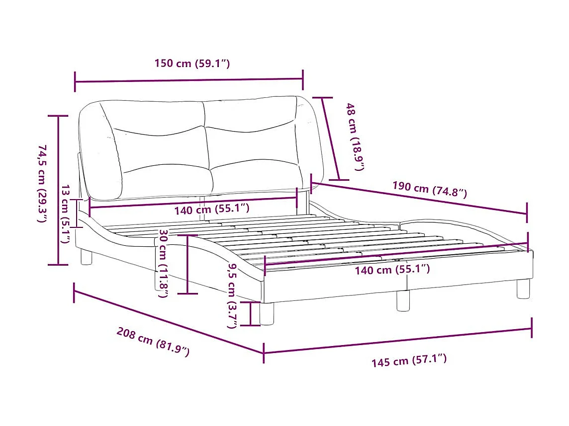 Bettgestell ohne Matratze "Hvar" Weiß 140x190 cm Kunstleder