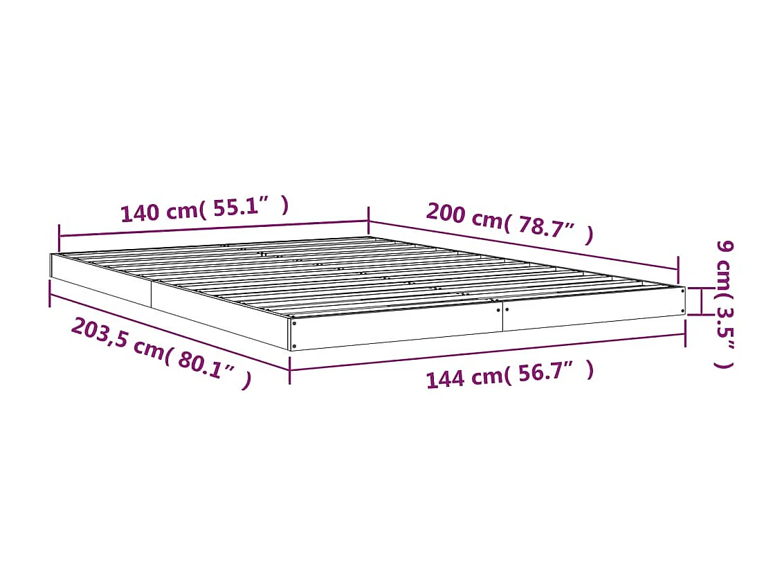 Cadre de lit sans matelas 140x200 cm bois massif de pin