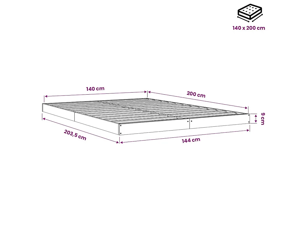 Estructura de cama sin colchón madera de pino 140x200 cm