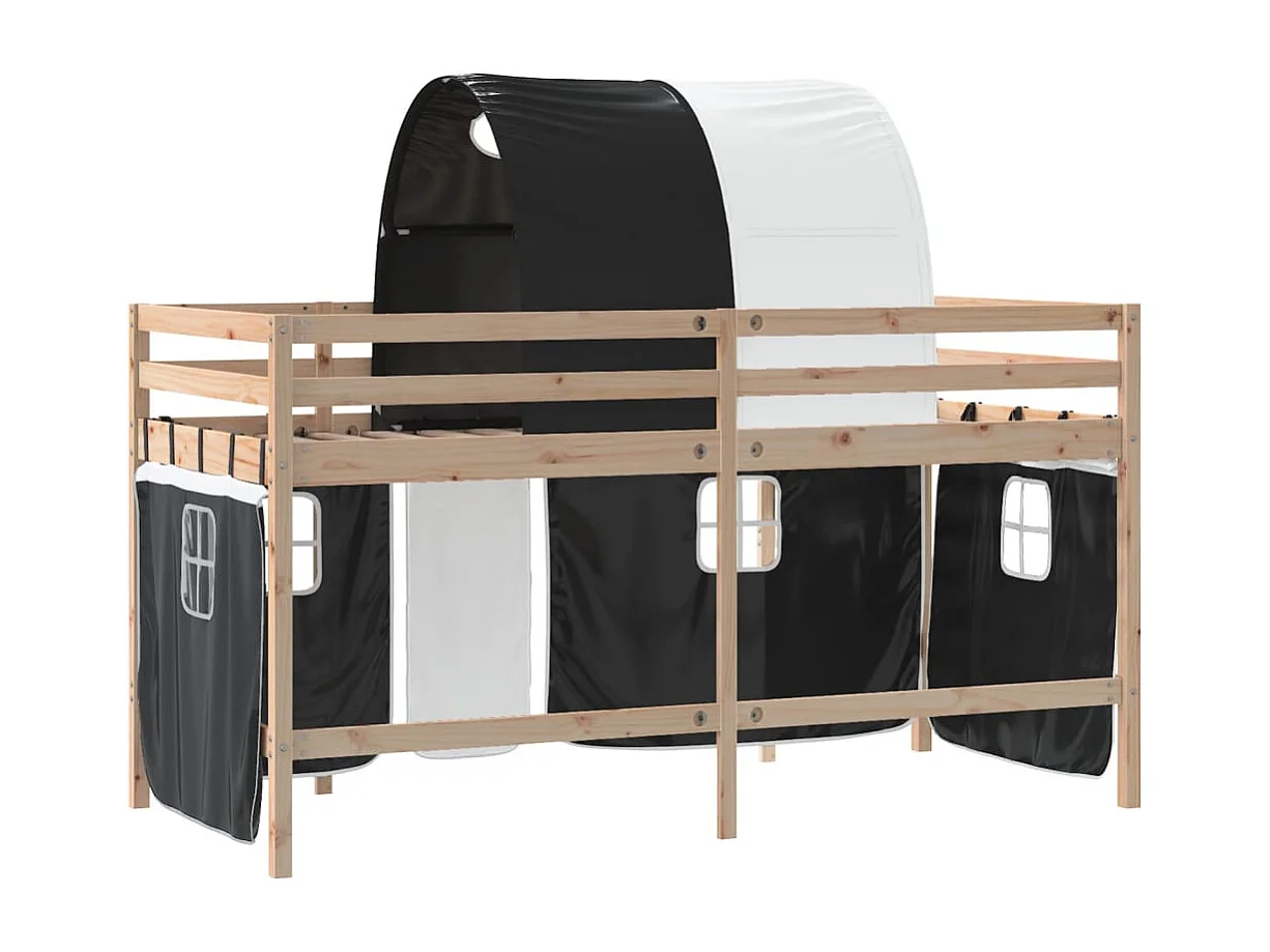 Kinderhochbett mit Tunnel Weiß & Schwarz 90x190 cm Kiefernholz