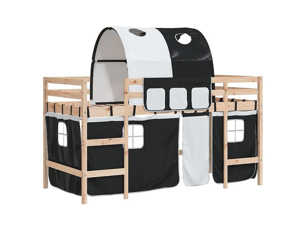 Letto a Soppalco con Tunnel Bambini Bianco e Nero 90x190cm Pino