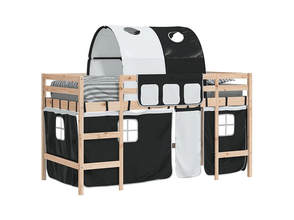 Letto a Soppalco con Tunnel Bambini Bianco e Nero 90x190cm Pino