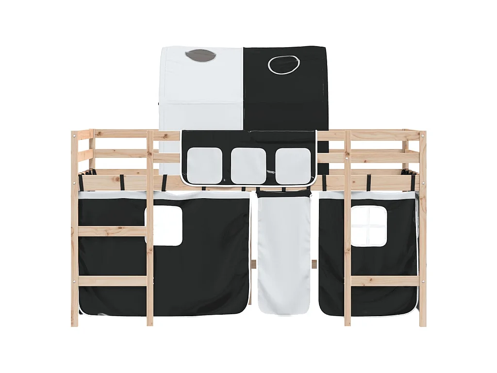 Letto a Soppalco con Tunnel Bambini Bianco e Nero 90x190cm Pino