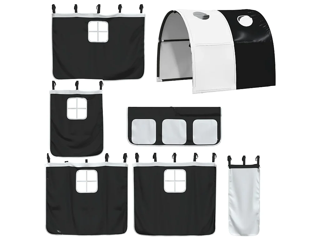Letto a Soppalco con Tunnel Bambini Bianco e Nero 90x190cm Pino