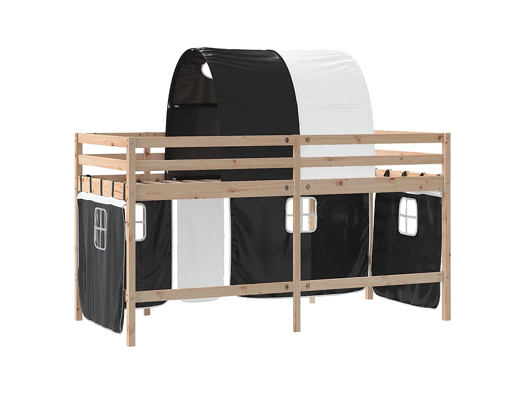 Letto a Soppalco con Tunnel Bambini Bianco e Nero 90x190cm Pino