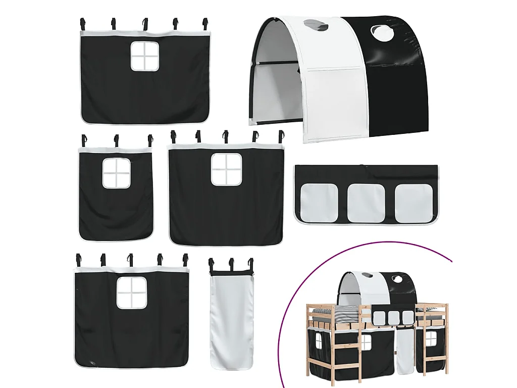 Letto a Soppalco con Tunnel Bambini Bianco e Nero 90x190cm Pino