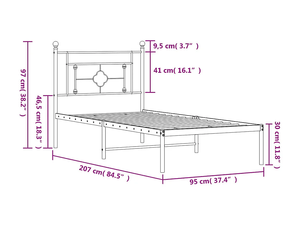 Cadre de lit métal sans matelas avec tête de lit blanc 90x200cm