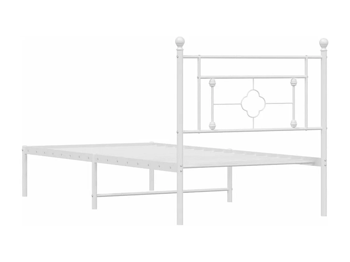 Cadre de lit métal sans matelas avec tête de lit blanc 90x200cm