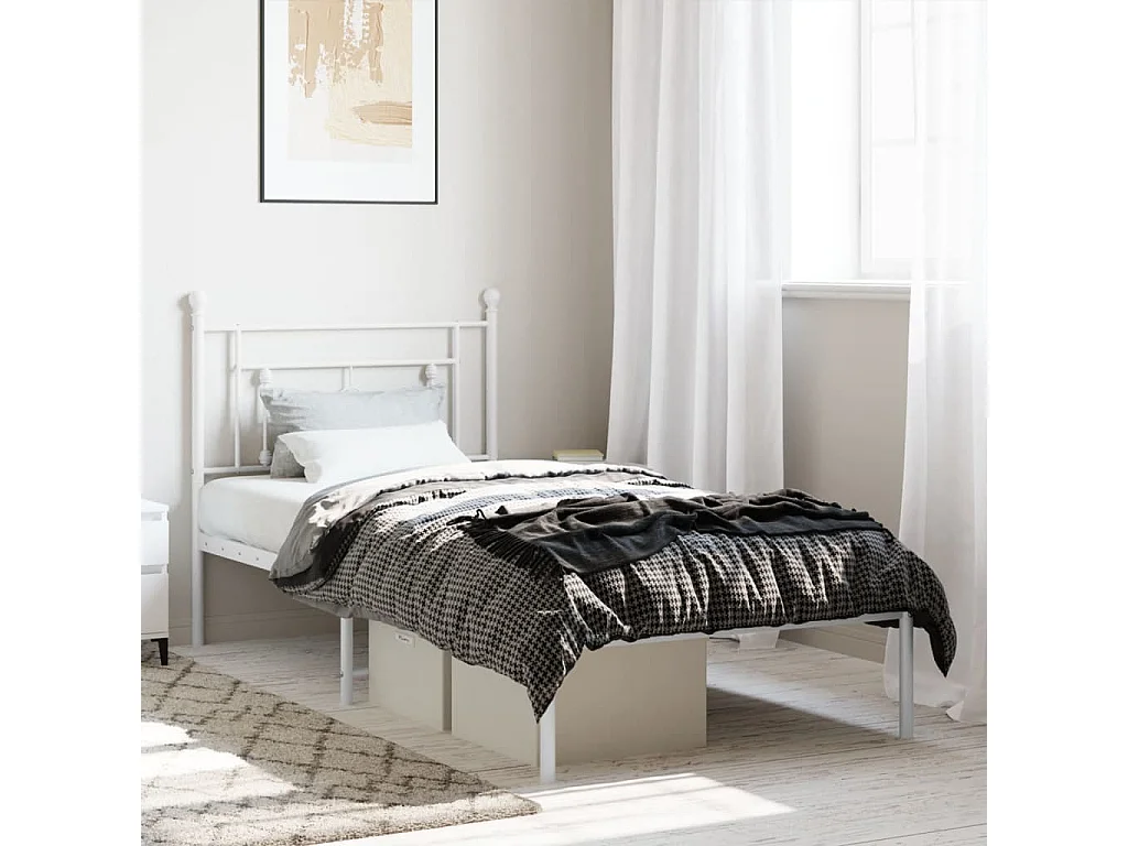 Bedframe met hoofdbord metaal wit 90x200 cm