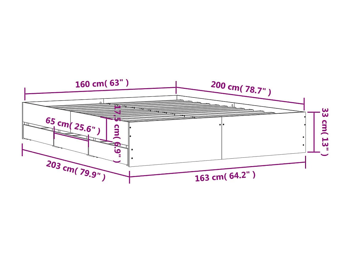 Bedframe met lades bewerkt hout zwart 160x200 cm