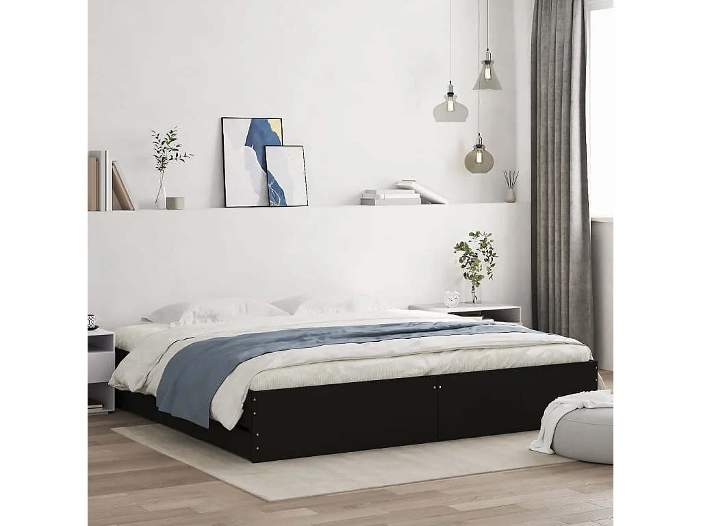 Giroletto con Cassetti Nero 160x200 cm in Legno Multistrato