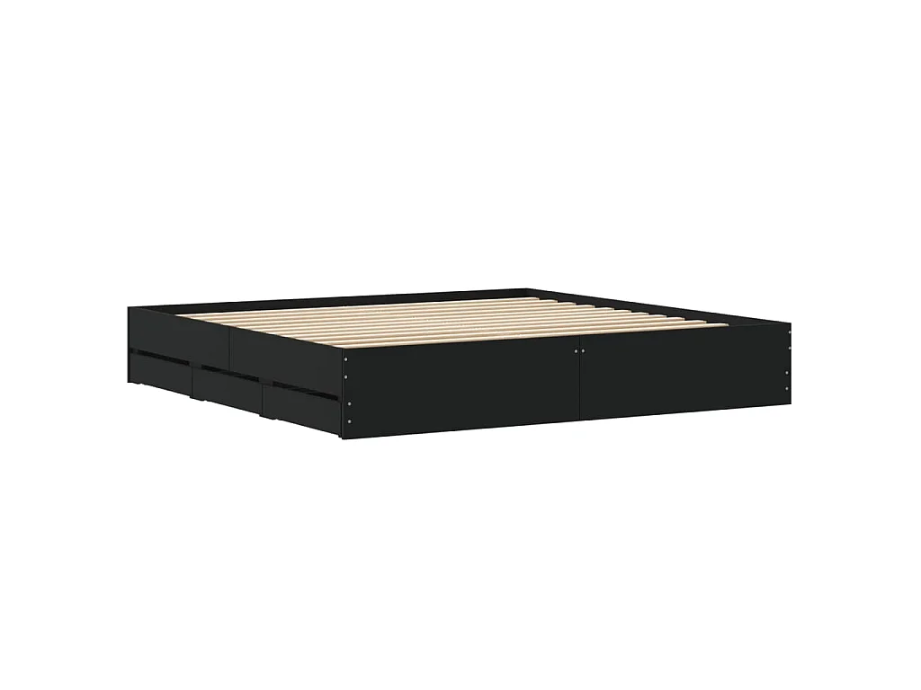 Giroletto con Cassetti Nero 160x200 cm in Legno Multistrato