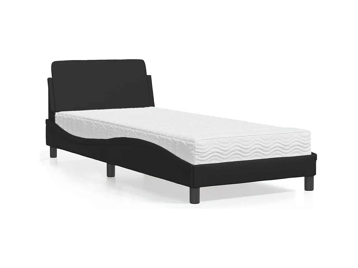 Lit avec matelas noir 90x190 cm similicuir