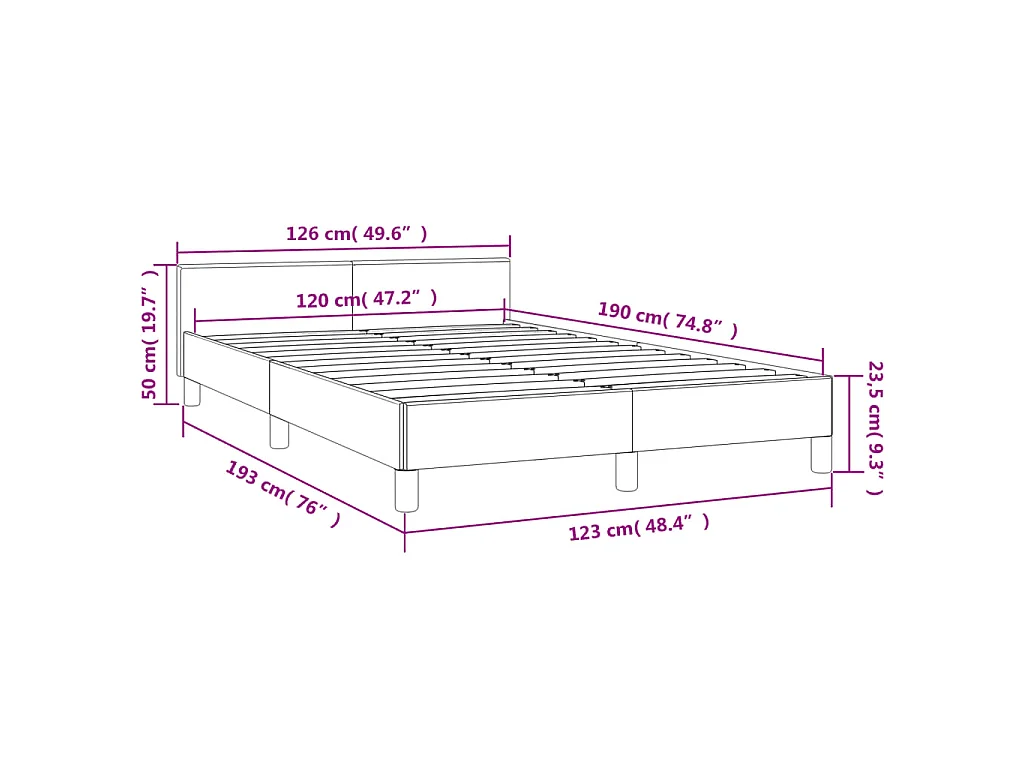 Cadre de lit sans matelas blanc 120x190 cm similicuir