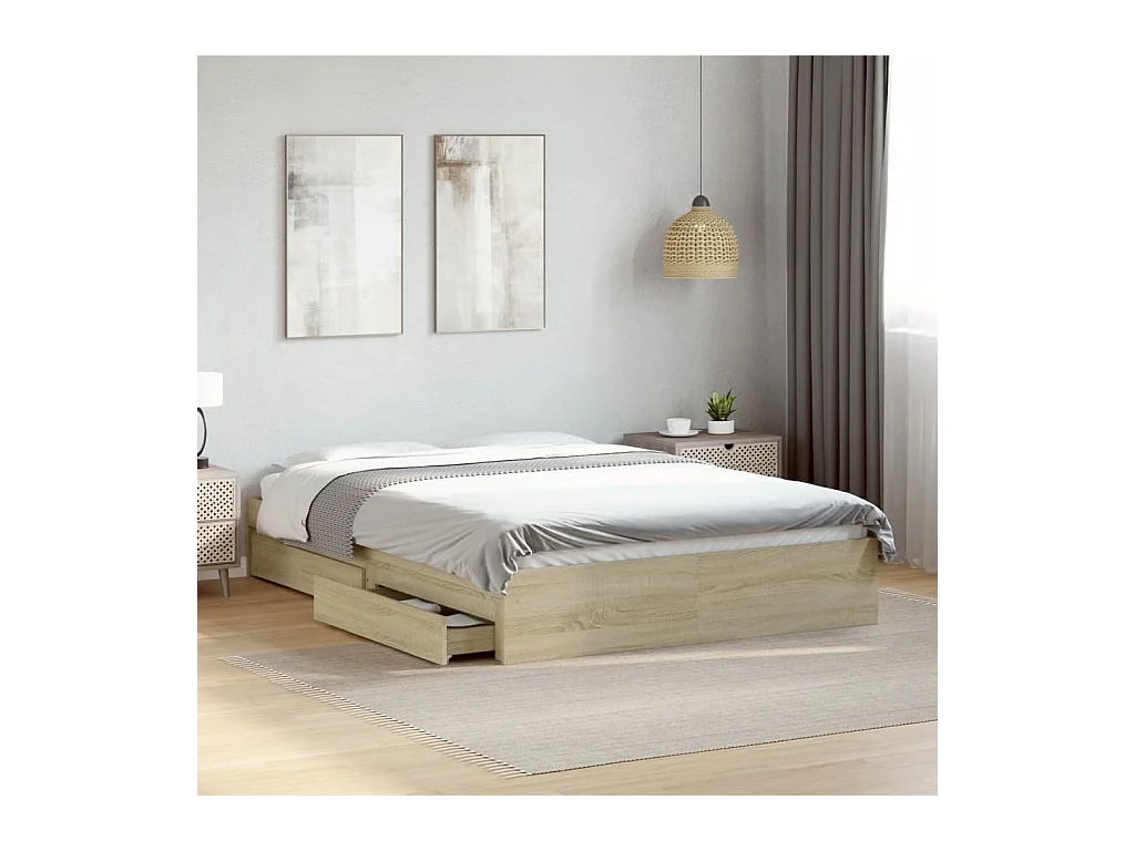 Cadre de lit avec tiroirs sans matelas chêne sonoma 140x190 cm