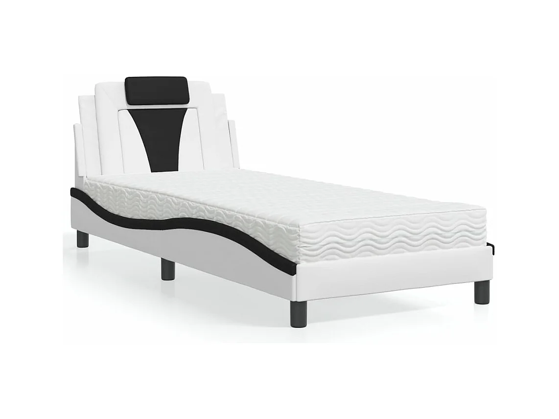 Lit avec matelas blanc et noir 90x190 cm similicuir