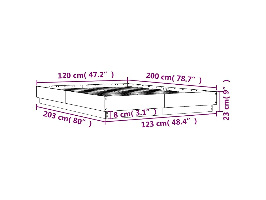 Cadre de lit sans matelas sonoma gris 120x200 cm