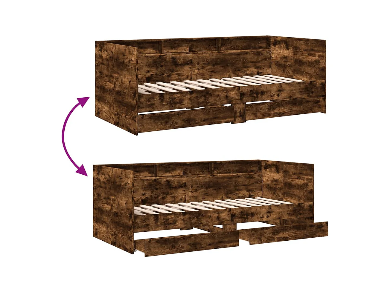 Slaapbank met lades zonder matras 90x200 cm gerookt eikenkleur