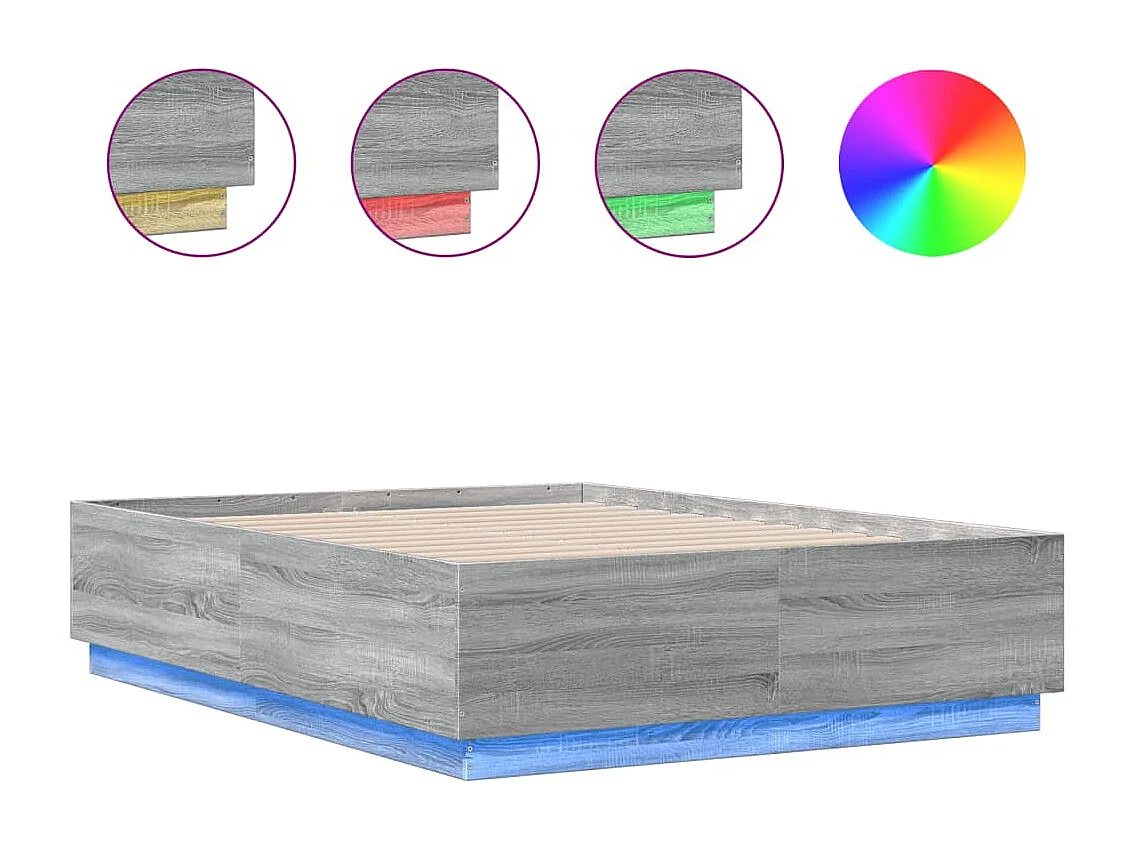 Bettgestell mit LED Grau Sonoma 120x190 cm Holzwerkstoff