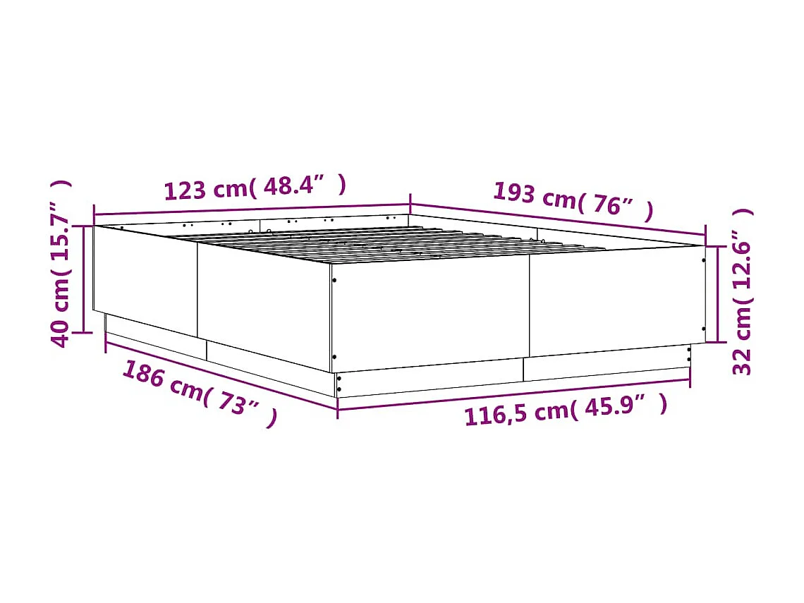 Bettgestell mit LED Grau Sonoma 120x190 cm Holzwerkstoff