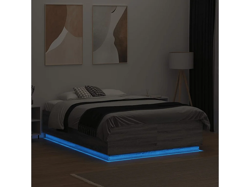 Bettgestell mit LED Grau Sonoma 120x190 cm Holzwerkstoff
