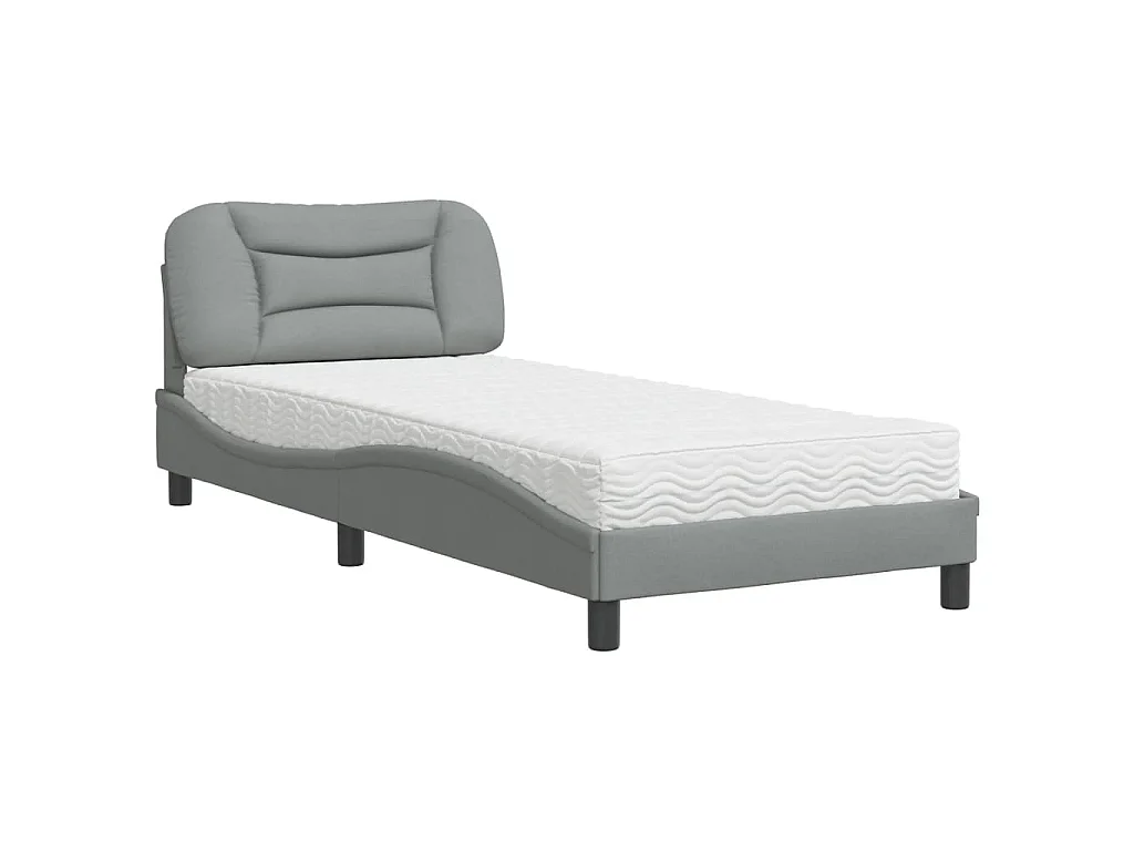 Cama con colchón Hvar tela gris claro 80x200 cm