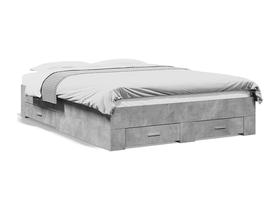 Cadre de lit avec tiroirs sans matelas gris béton 120x190 cm