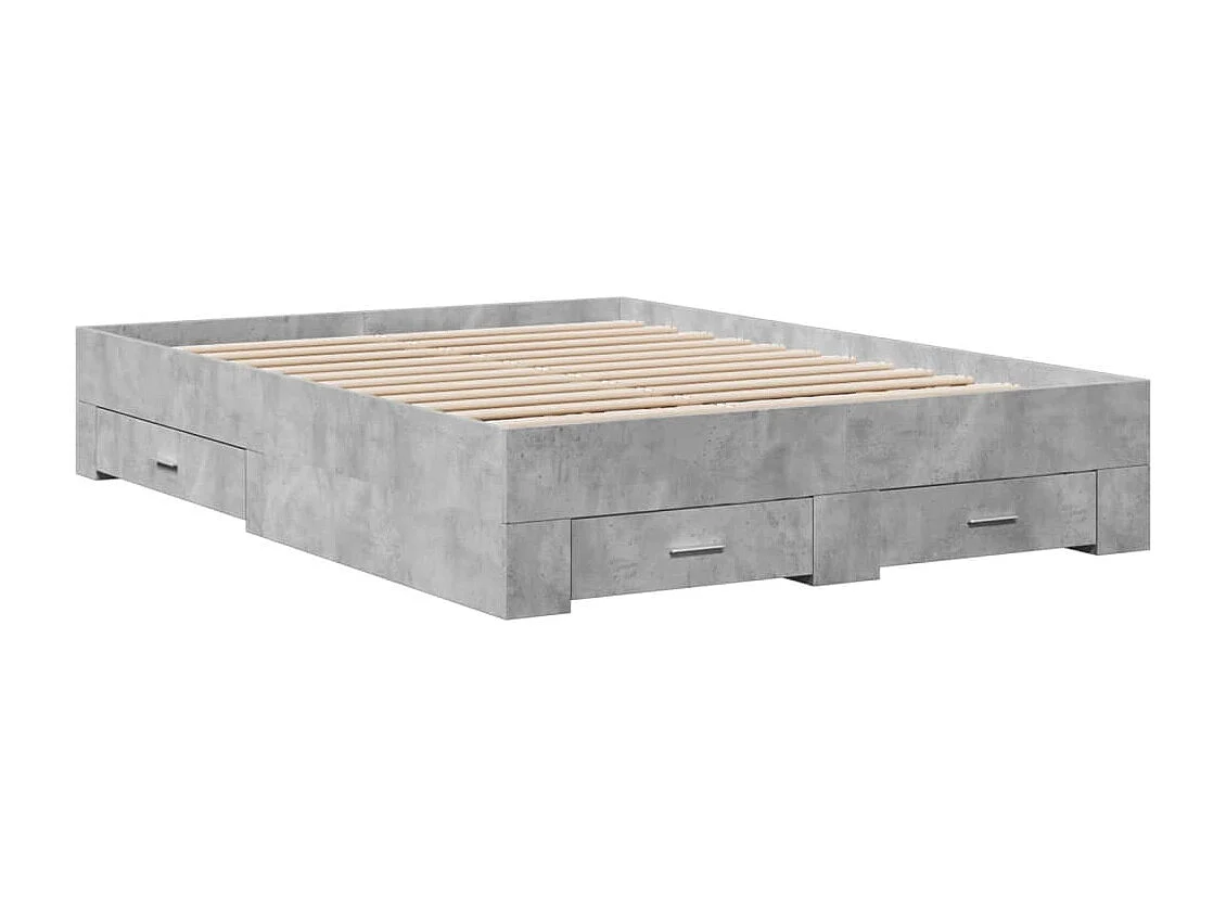 Cadre de lit avec tiroirs sans matelas gris béton 120x190 cm