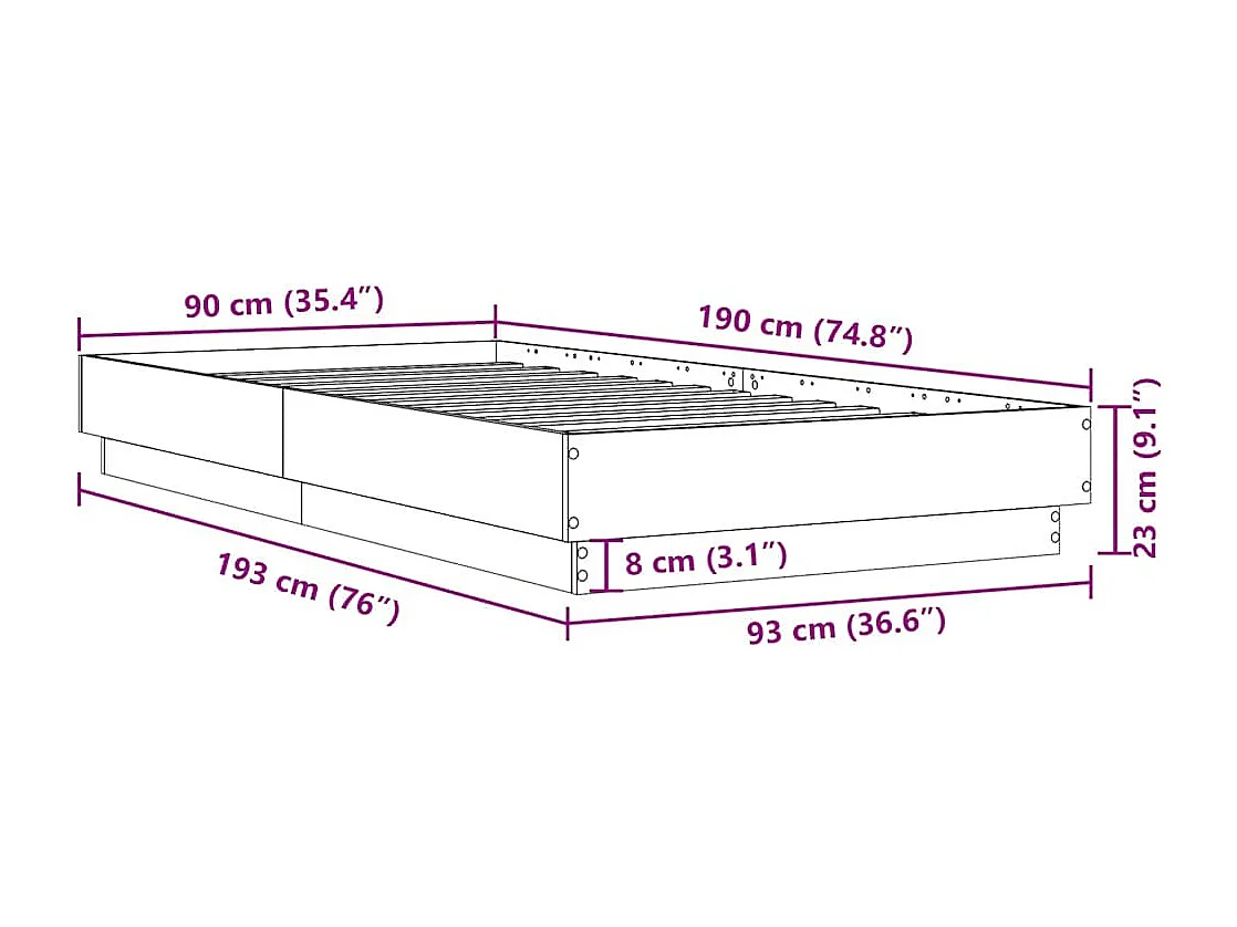 Cadre de lit sans matelas blanc 90x190 cm bois d'ingénierie