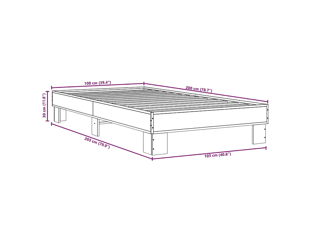 Bettgestell Räuchereiche 100x200 cm Holzwerkstoff und Metall
