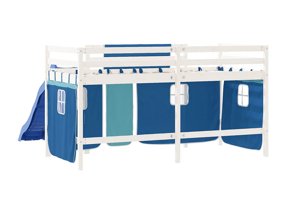 Kinderhoogslaper met gordijnen 90x200 cm grenenhout blauw