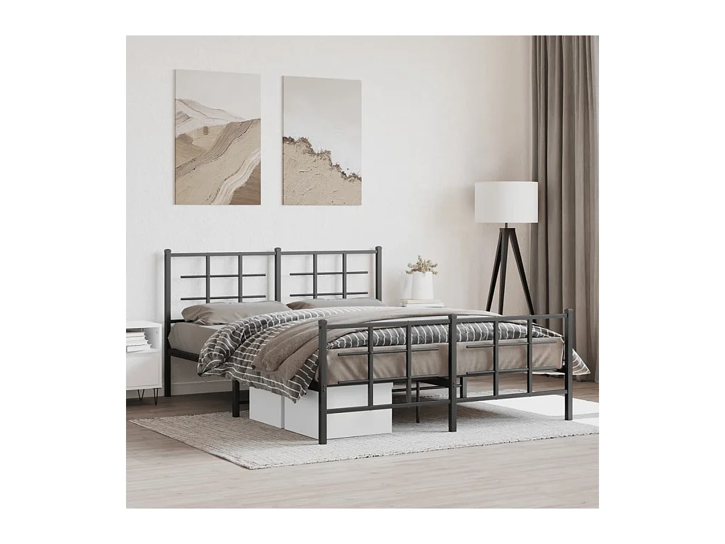 Cadre de lit métal sans matelas avec pied de lit noir 160x200cm